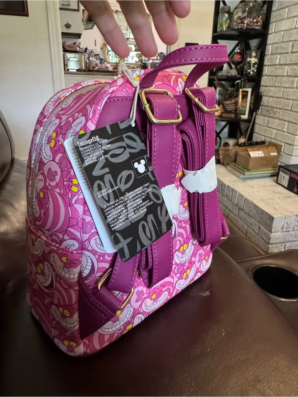 Loungefly Disney Cheshire Cat Pink Mini Backpack with Yellow Accents